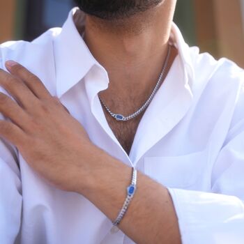 Gold Lapis Lazuli Pendant Necklace And Bracelet Gift Set For Men, 4 of 7