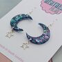 Sparkly Moon And Star Glitter Resin Earrings, thumbnail 4 of 8