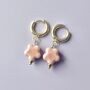 Handmade Pink Ceramic Flower Huggie Hoop Earrings, thumbnail 2 of 4
