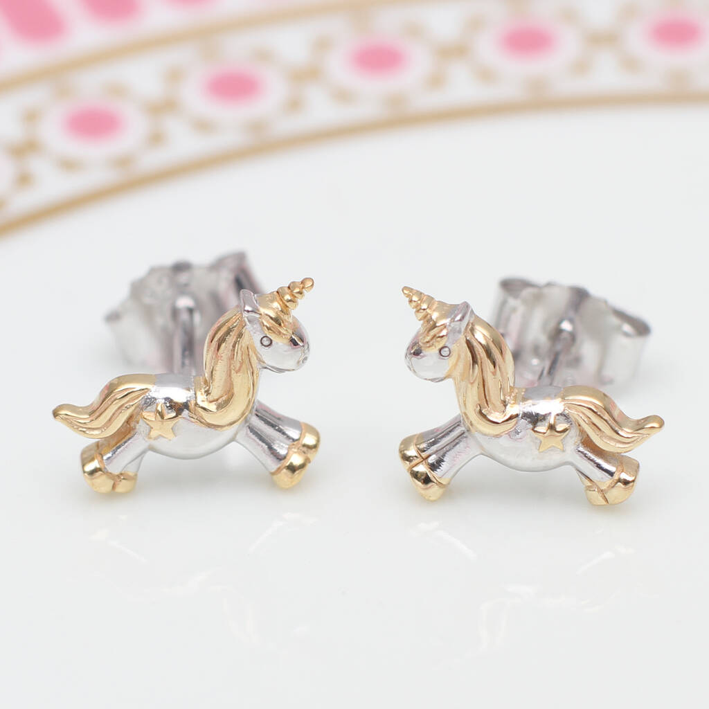 Sterling Silver And 18ct Gold Plated Unicorn Earrings, 1 of 6