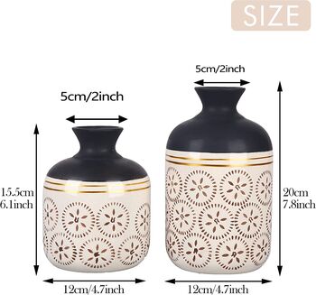 Set Of Two Black Gold Glazed Ceramic Vases, 2 of 3