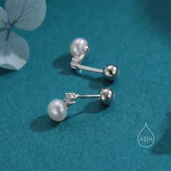Tiny Genuine Pearl And Cz Screw Back Earrings, 4 of 12