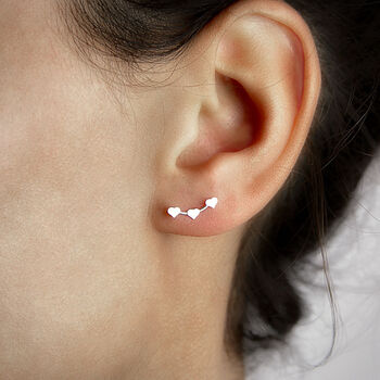 Sterling Silver Heart Climber Earrings, 3 of 6