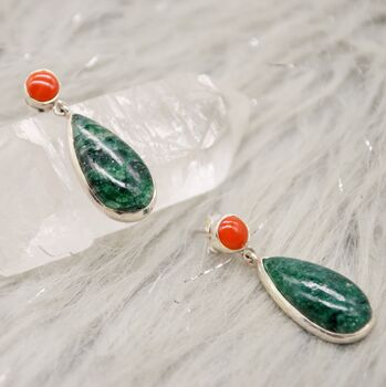Green Emerald, Coral Sterling Silver Earrings, 6 of 9