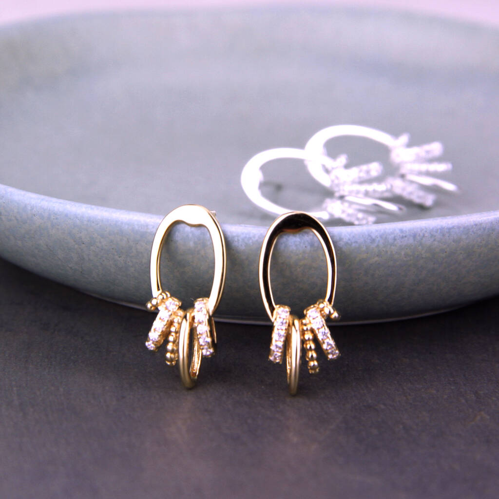 Sterling Silver Or Gold Earrings With Diamante Charms By Gaamaa