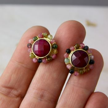Ruby And Tourmaline Large Stud Earrings, 2 of 8