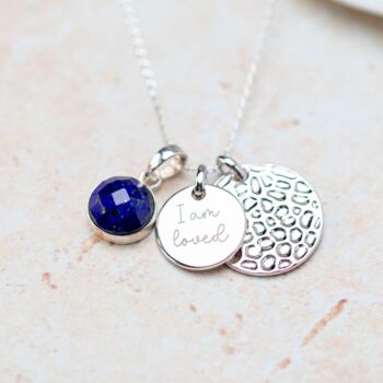 Personalised Silver Disc Necklace With Lapis Lazuli, 5 of 5