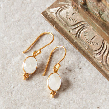 White Moonstone Oval Gold And Silver Drop Hook Earrings, 6 of 11