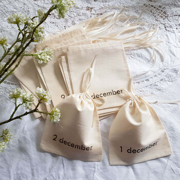 Reusable Handmade Advent Calendar Pouches In Natural Cotton, 3 of 6