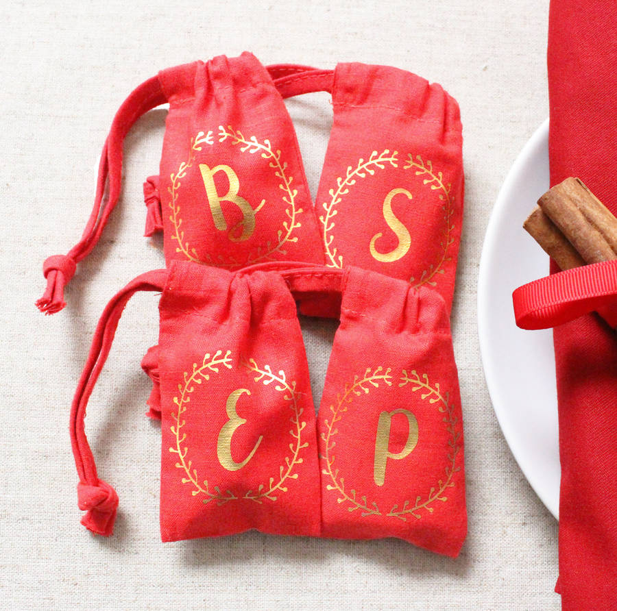 Wreath Initial Christmas Table Favour Bag By Precious Little Plum