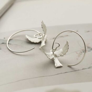 Sterling Silver Flying Bird Hoops, 3 of 7