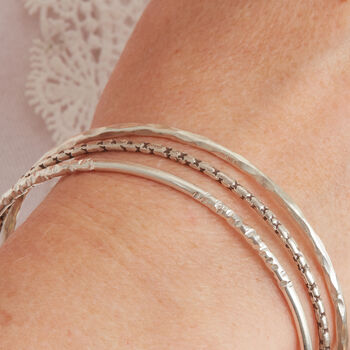 Hammered Silver Skinny Stacking Bangle, 11 of 12