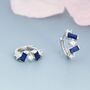 Sterling Silver Sapphire Blue Baguette Cz Cluster Huggie Hoop, thumbnail 1 of 12