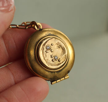 Gold Moon And Star Locket Necklace, 2 of 9