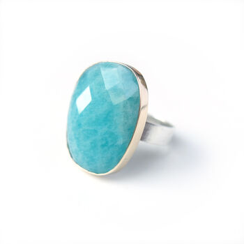 Faceted Large Amazonite Gemstone Ring Set In 9ct Gold, 5 of 5