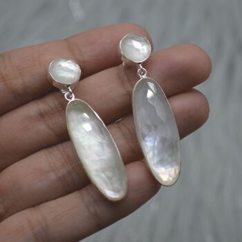Mother Of Pearl Earrings: Doublet, White Gemstone Drop, 3 of 6