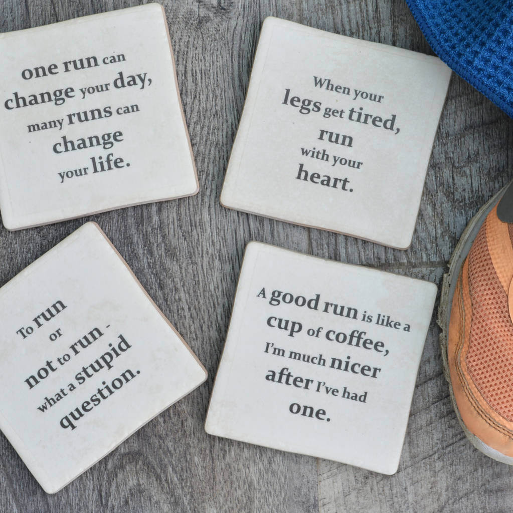 Set Of Four Ceramic Running Quotes Coasters, 1 of 3