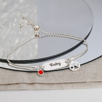 Sterling Silver Cancer And Engraved Name Bracelet, 6 of 9