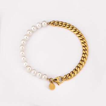 Pearl Bracelet For Men, Half Pearl Half Cuban Chain, 4 of 11