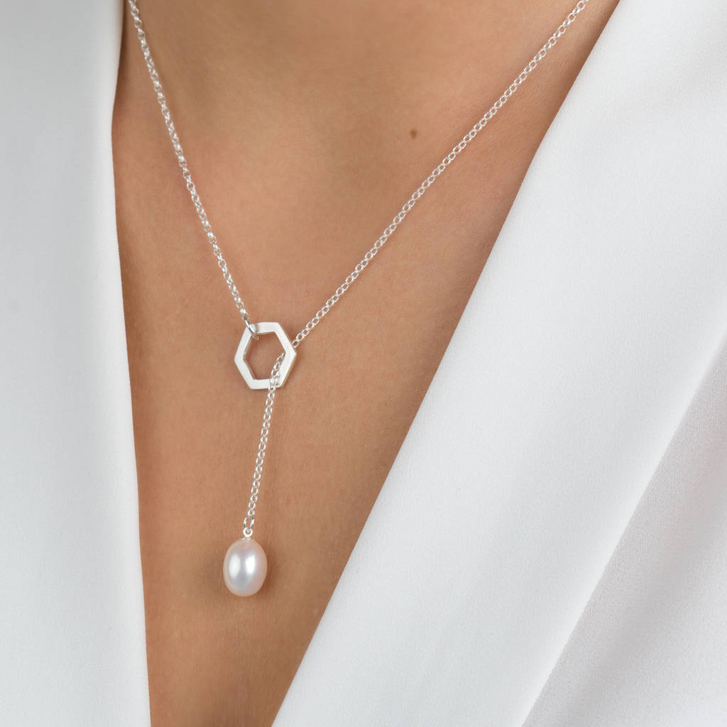Sterling Silver And Freshwater Pearl Lariat Necklace, 1 of 6