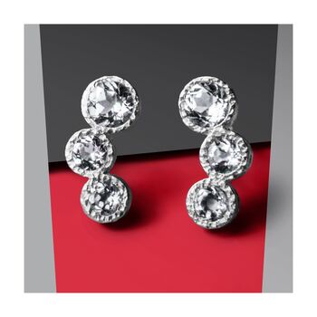 White Topaz November Birthstone Silver Triple Stud Earrings, 3 of 4