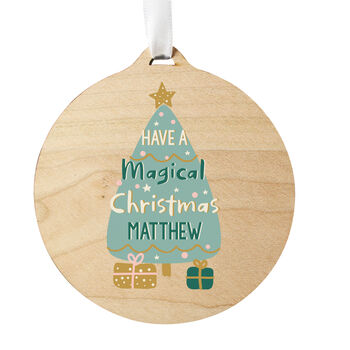 Personalised Christmas Tree Round Wooden Decoration, 2 of 4