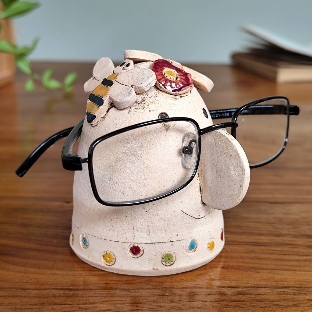 Bees Handmade Pottery Glasses Holder. Bumblebees And Flowers Design, 1 of 6