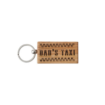 Dapper Chap 'Dad's Taxi' Rectangular Oak Keyring, 2 of 4