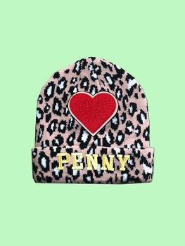 Kids Personalised Beanie Pink Leopard, 6 of 11