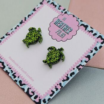 Green Turtle Glitter Studs, 4 of 4