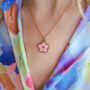 Pink Flower Enamel Gold Plated Charm Necklace, thumbnail 7 of 7