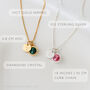 70th Birthday Gift For Her – Sterling Silver Birthstone And Personalised Disc Necklace, thumbnail 3 of 12