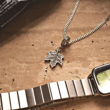 Maple Leaf Charm 925 Necklace In Sterling Silver With Zircon Gift Jewelry, 3 of 4