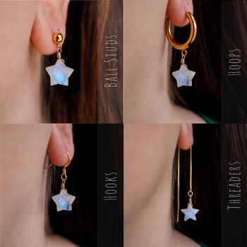 Moonstone Star Hoop Earrings June Birthstone Jewellery, 2 of 11