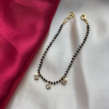 Black Beaded Mangalsutra Zircon Nazar Bracelet, 3 of 6