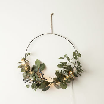 Wire Hanging Wreath With Artificial Foliage And Berries, 3 of 3