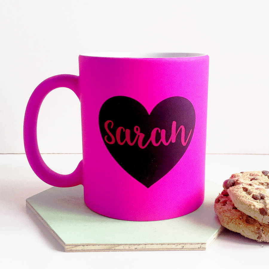 Personalised Neon Heart Name Mug By Chips Sprinkles Notonthehighstreet Com