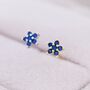 Sterling Silver Sapphire Blue Flower Cz Stud Earrings, thumbnail 3 of 12