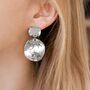 Hammered Double Disc Drop Earrings In Silver Colour, thumbnail 3 of 3