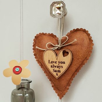 3rd Wedding Anniversary Leather Heart With Oak Message, 10 of 10