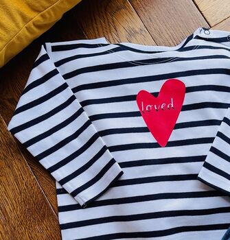 Personalised 'Loved' Long Sleeved Baby T Shirt, 3 of 8