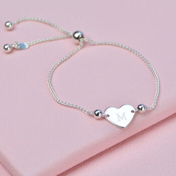 Personalised Silver Heart Initial Slider Bracelet, 3 of 5