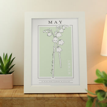 Personalised Birth Flower White A4 Framed Print, 3 of 12