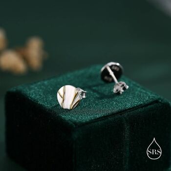 Sterling Silver Japanese Kintsugi Inspired Disk Stud Earrings, 7 of 12