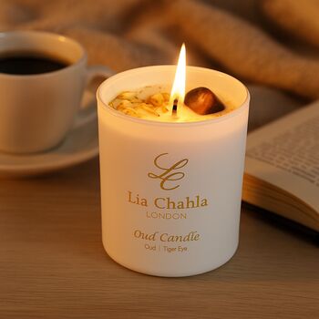 Luxury Oud Candle With Tiger Eye Crystal, 6 of 8