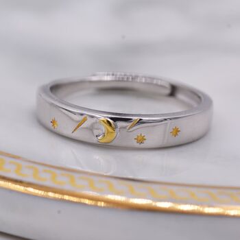 Sterling Silver Moon And Star Ring With Gold Plating, 6 of 10