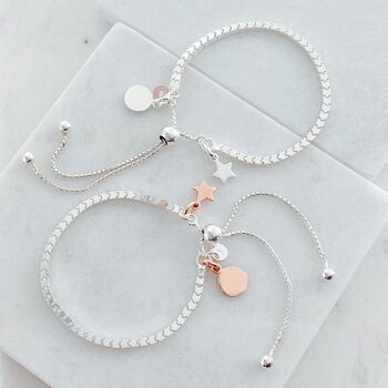 Personalised Box Slider Bracelet Rose Gold Dinky Star, 3 of 8
