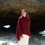 Burgundy 100% Cashmere Button Poncho Gift Boxed, thumbnail 3 of 11