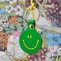 'Feeling Lush' Smilie Leather Keyring In Green, thumbnail 1 of 3