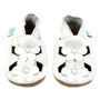 Dotty Fish White Flower Soft Leather Baby Sandals With Barefoot Soles, thumbnail 5 of 7